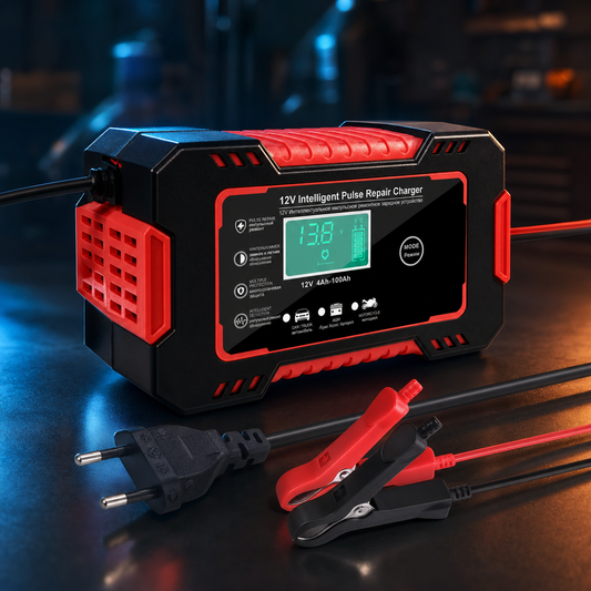 Cargador reparador de bateria 12V, con cables y pinzas